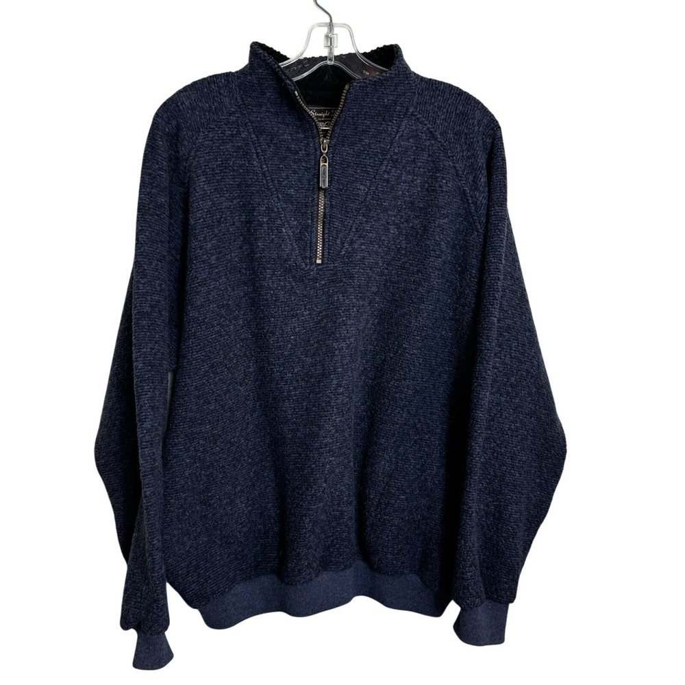 Vintage Straight Down 1/4 Zip Pullover Heather Blue Chunky Knit Sweater USA Made
